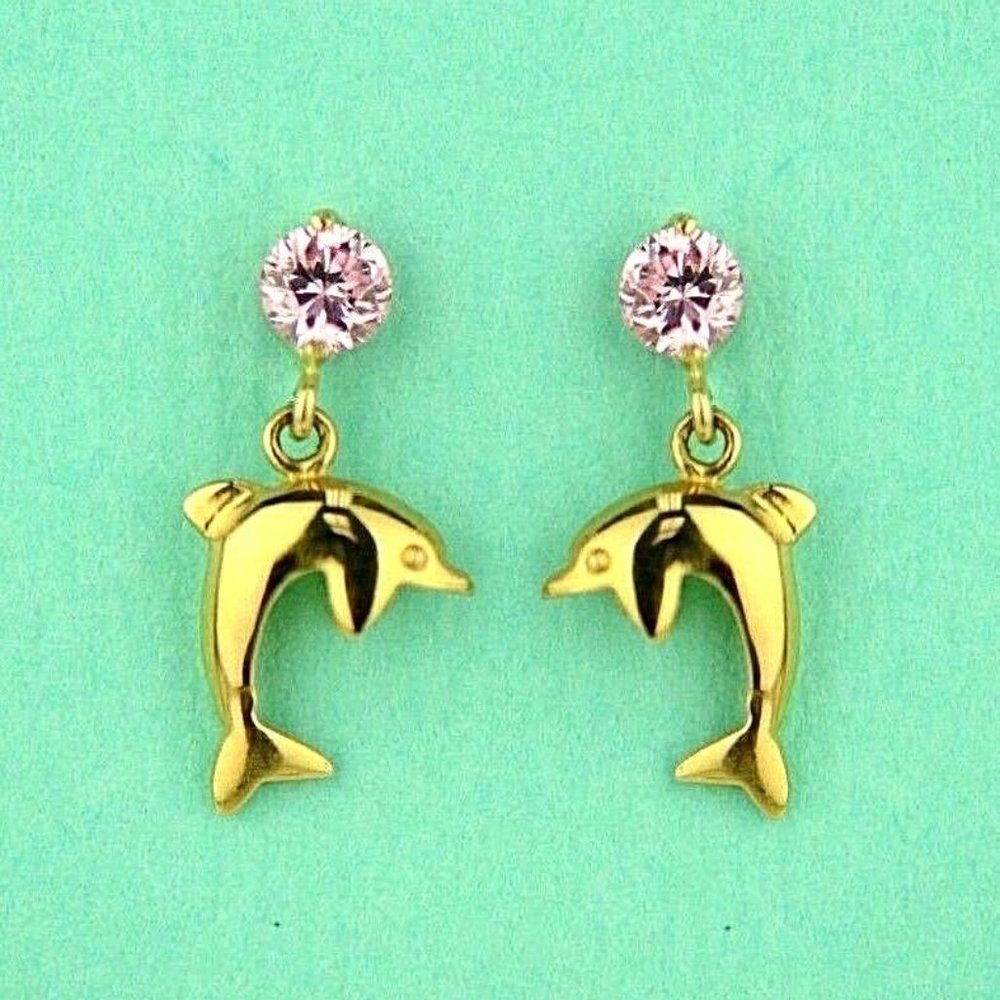 14k Solid Gold Dolphin Screw Back Stud Earring Wi… - image 6
